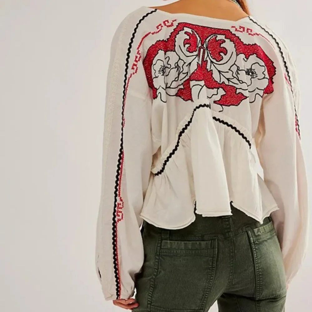 Free People Bonnie Embroidered Top, XS, Excellent Used Condition